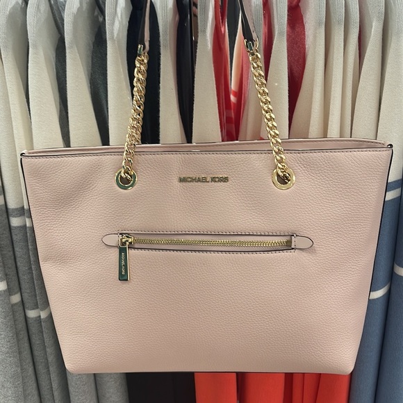 MICHAEL KORS Jet Set Medium Front Zip Pebbled Leather Chain Tote 
Powder Blush - Picture 15 of 16